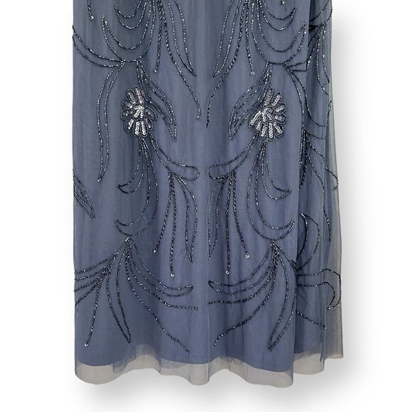 NEW Adrianna Papell Beaded Gown Dusty Blue Womens Size 4 Sequin Formal Wedding - Picture 6 of 13